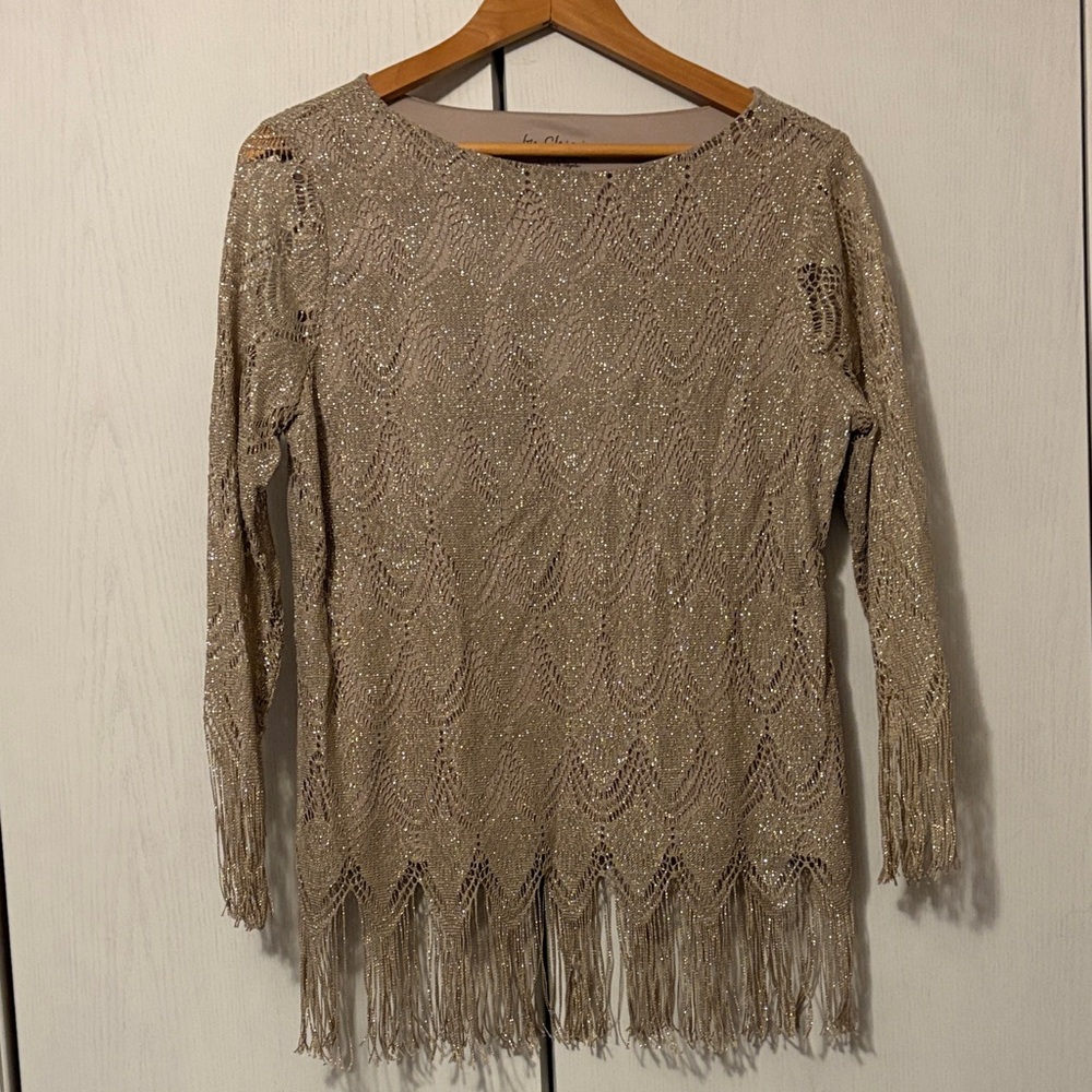 Chico’s Gold Fringe Long Sleeve Top